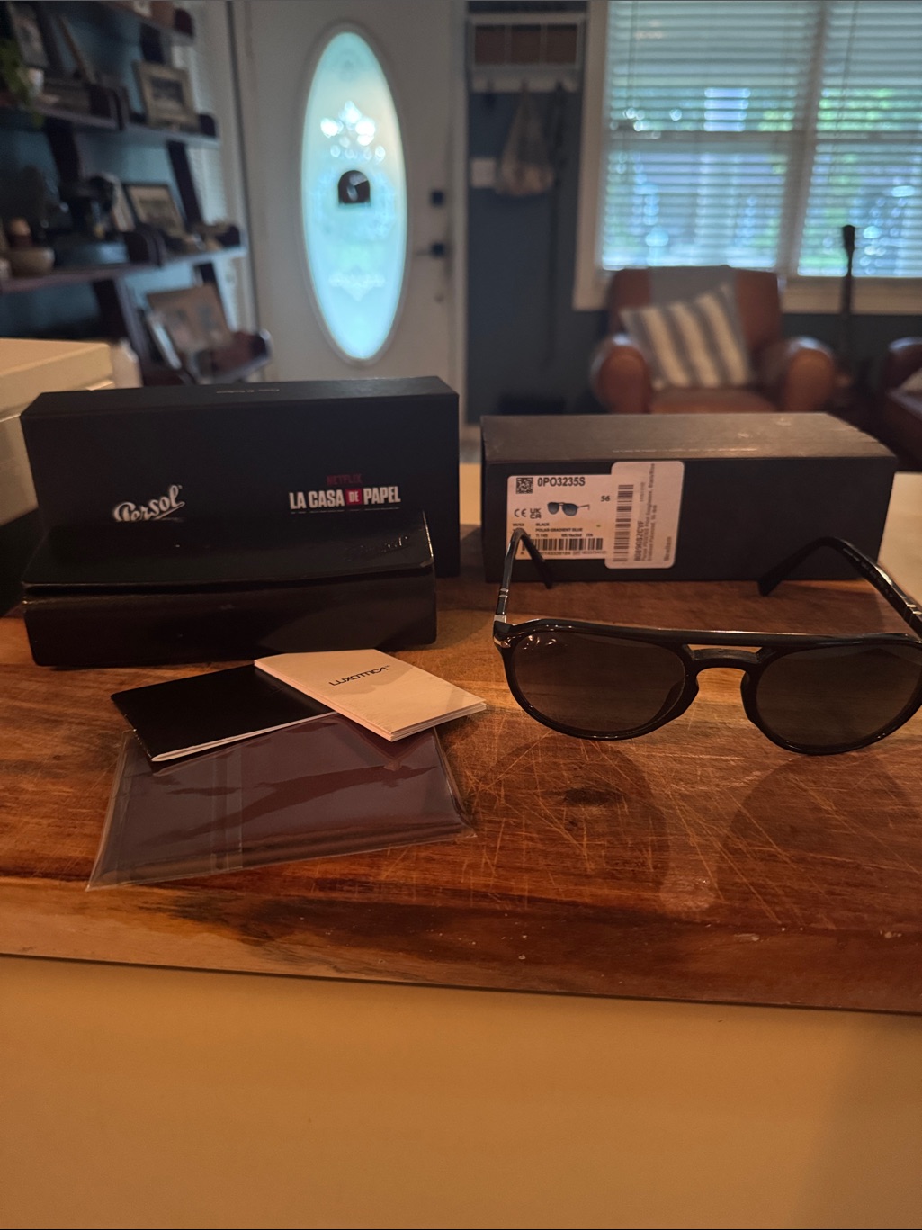 Persol Po3235 Black W/ Polar Gradient Blue Lenses Sz 55